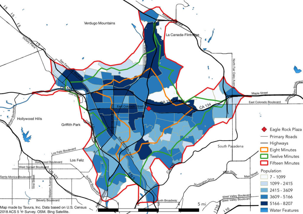 Service area map showing the location of population over the service area.